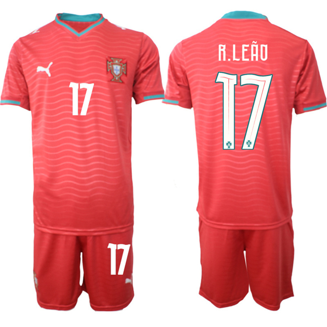 Men's Portugal Team #17 Rafael Leão Red 2026 World Cup Home Soccer Jersey Suit